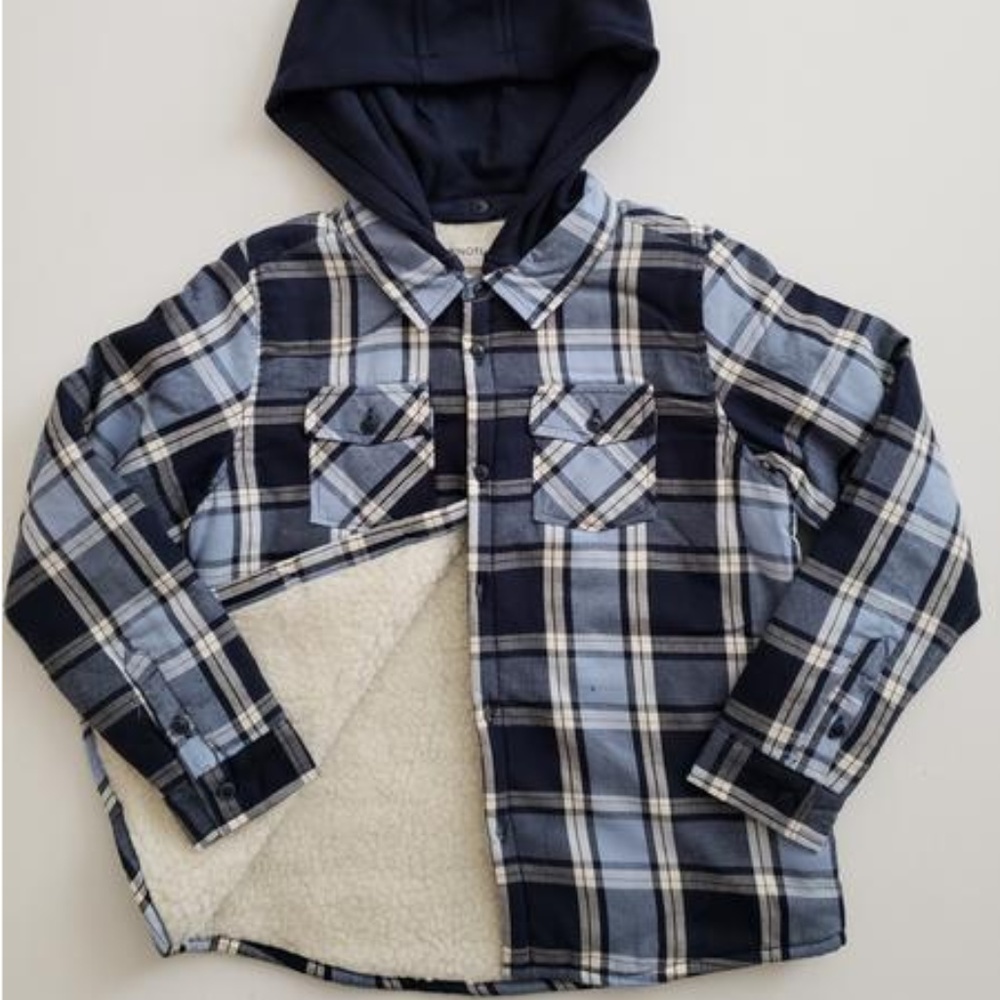 Plaid Hooded Shirt - Blue
